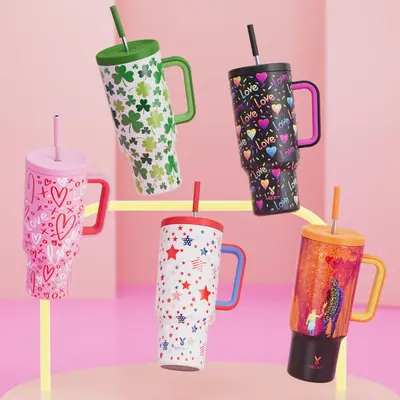 40oz Tumbler with Straw & Handle, 1 Count Portable Stainless Steel Leak-proof Vacuum Flask Water Cup with Lid, Drinking Cup f...