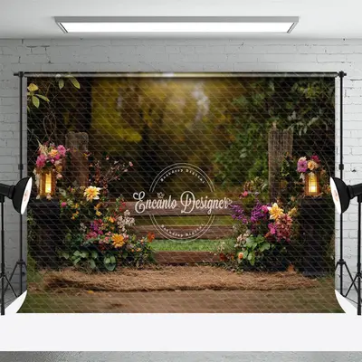 Aperturee Floral Garden Fence Light Natural Scene Backdrop, 3X2FT(1MX0.6M), 14 USD, spring backdrops, ENHD2J08-M