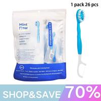 Mint Flow 5-in-1 Mini Toothbrush with Probiotics - 26 Count | Inhibits Bacterial Growth, Freshens Breath | Recyclable & On-Th...