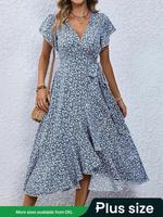 【Plus Size】ditsy Floral Print V Neck Dress, Boho Fashion Casual Dress for Daily Holiday Vacation Wear, Women Plus Clothin...
