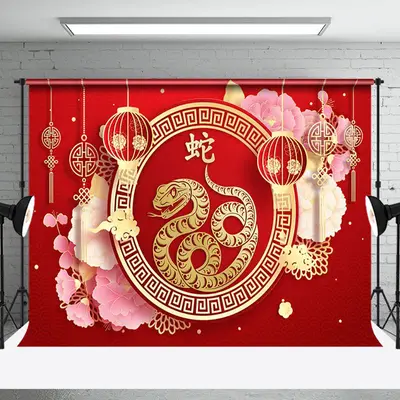 Red Festive Gold Snake Chinese New Year Backdrop - Aperturee