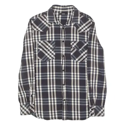 DIESEL Western Mens Flannel Shirt Blue Check Long Sleeve S