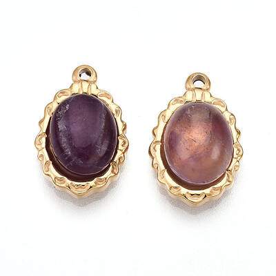 304 Stainless Steel Pave Natural Amethyst Pendants