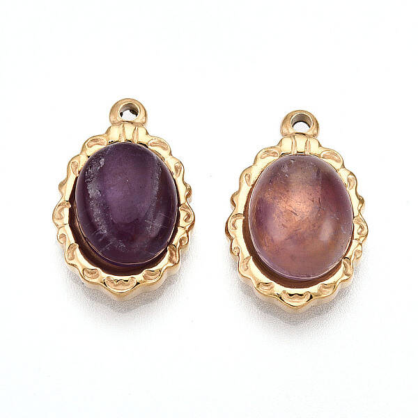 304 Stainless Steel Pave Natural Amethyst Pendants