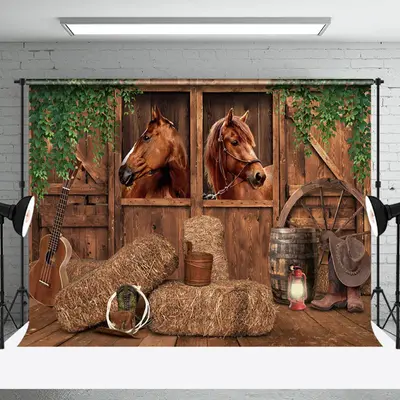 Western Cowboy Wooden Stable Retro Wall Backdrop - Aperturee