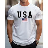 Men's Patriotic USA Flag Print Cotton T-Shirt -  Cotton Crew Neck Short Sleeve, Slight Stretch Knit Fabric, Regular Fit All-S...