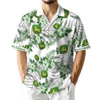 John Deere Construction Hawaiian Shirt Casual Tropical Short Sleeve Button Down Shirt Top Menswear