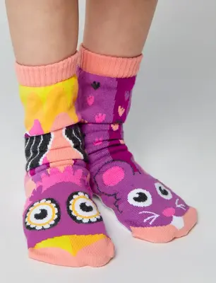 KIDS OWL & MOUSE NO SLIP SOCKS | Size: KIDS SMALL