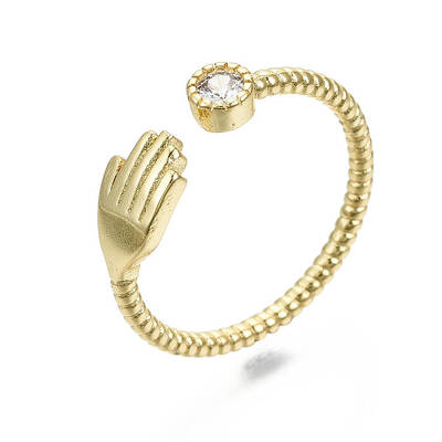 Brass Micro Pave Clear Cubic Zirconia Cuff Rings