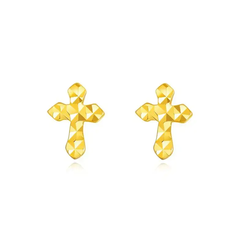 18K Yellow Gold Plated Cross Stud Earrings