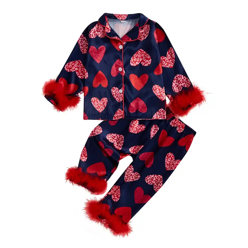 Canrulo Toddler Baby Girls Valentines Day Satin Silk Pajamas Button Down 2 Piece Pajama Set Big Kids Teen Girls Pjs Nightgown...