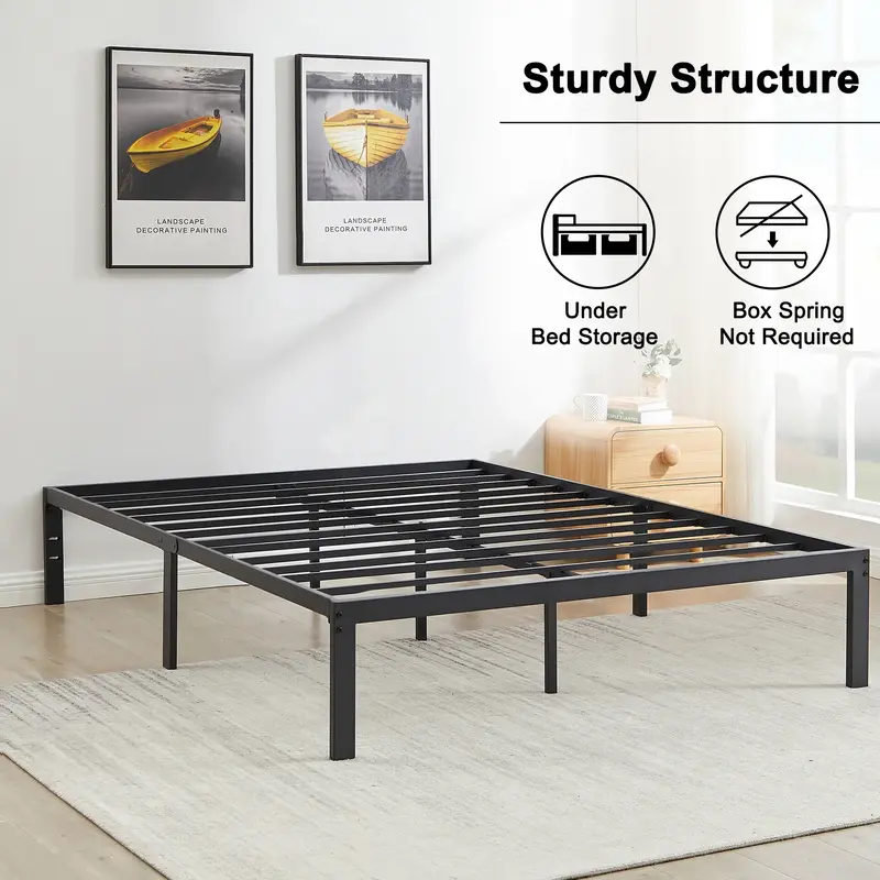 VECELO 14-18in Metal Platform Bed Frame Compatible Headboard with Pre-installed Holes, No Box Spring Required