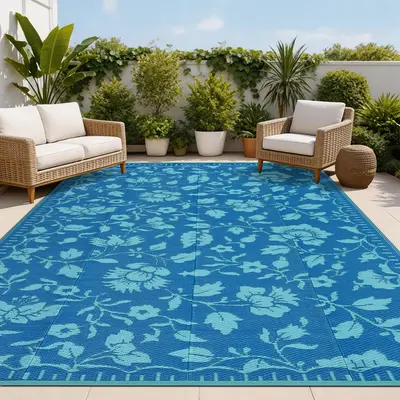 Garvee Waterproof Reversible Outdoor Rug 10x14ft – Lightweight Collapsible Plastic Straw Patio Mat – UV Resistant, Easy C...