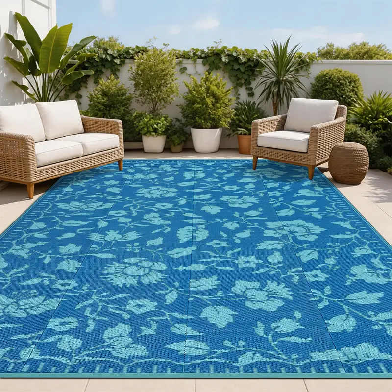 Garvee Waterproof Reversible Outdoor Rug 10x14ft – Lightweight Collapsible Plastic Straw Patio Mat – UV Resistant, Easy C...