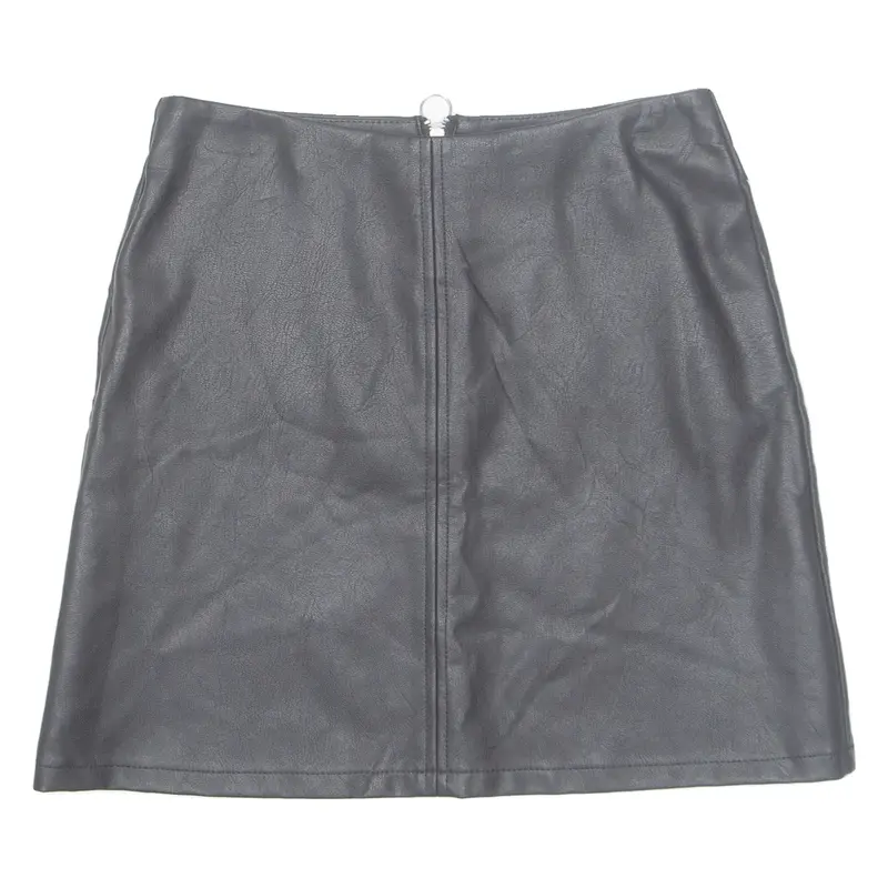 Womens A-Line Skirt Black Short Leather M