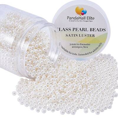 3mm-3.5mm about 2000 pcs Tiny Glass Pearl Round Beads Assortment Lot For Jewelry Making Box Kit