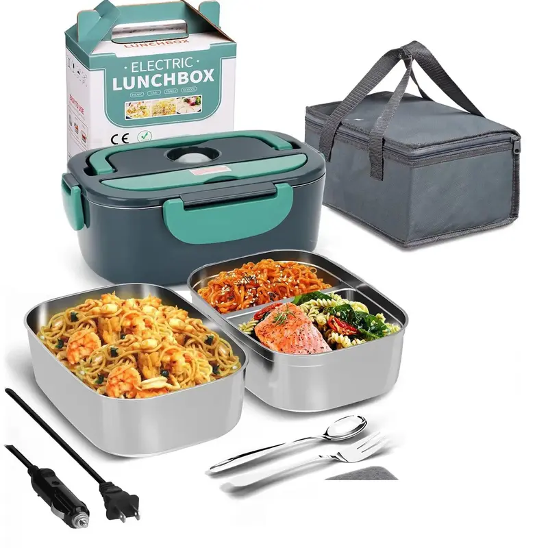 Father's Day Gifts, Mother's Day Gift, 3 in 1 Electric Lunch Box, 1 Set Portable Heated Lunch Box with Stainless Steel Conta...