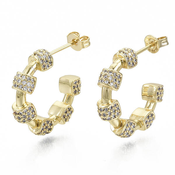 Brass Micro Pave Cubic Zirconia Stud Earrings