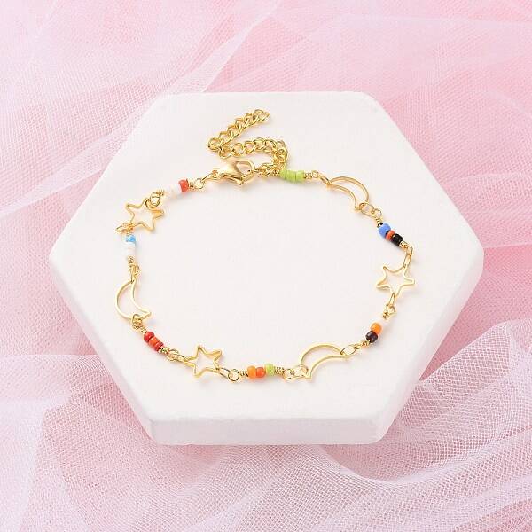 Star & Moon Brass Link Bracelets for Woman