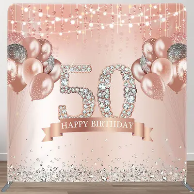Aperturee Balloons Diamonds Fabric Backdrop Cover for 50th Birthday - Aperturee