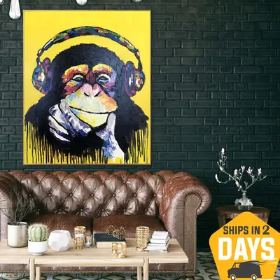 Original Abstract Colorful Monkey Paintings on Canvas Animal Textured Impasto Painting Oil Painting | YOUR VIBE 31.5"x25...