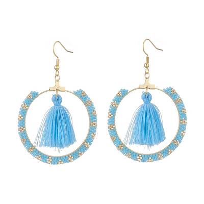 Glass Seed Braided Ring & Polycotton Tassel Dangle Earrings