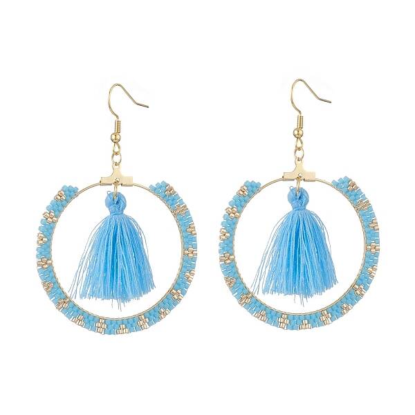 Glass Seed Braided Ring & Polycotton Tassel Dangle Earrings