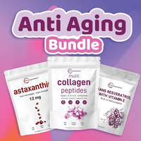 Micro Ingredients Anti-Aging Bundle: Multi Collagen Peptides Powder 1lb & Astaxanthin 120 Softgels & Trans Resveratrol with V...