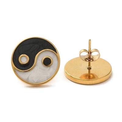 Ion Plating(IP) 304 Stainless Steel Yin Yang Stud Earrings