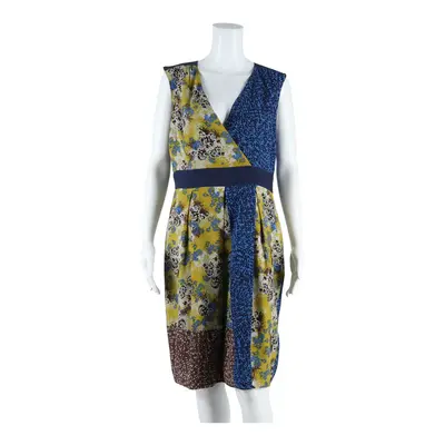 MONSOON Womens Pencil Dress Blue Viscose Crazy Pattern Sleeveless Midi UK 14