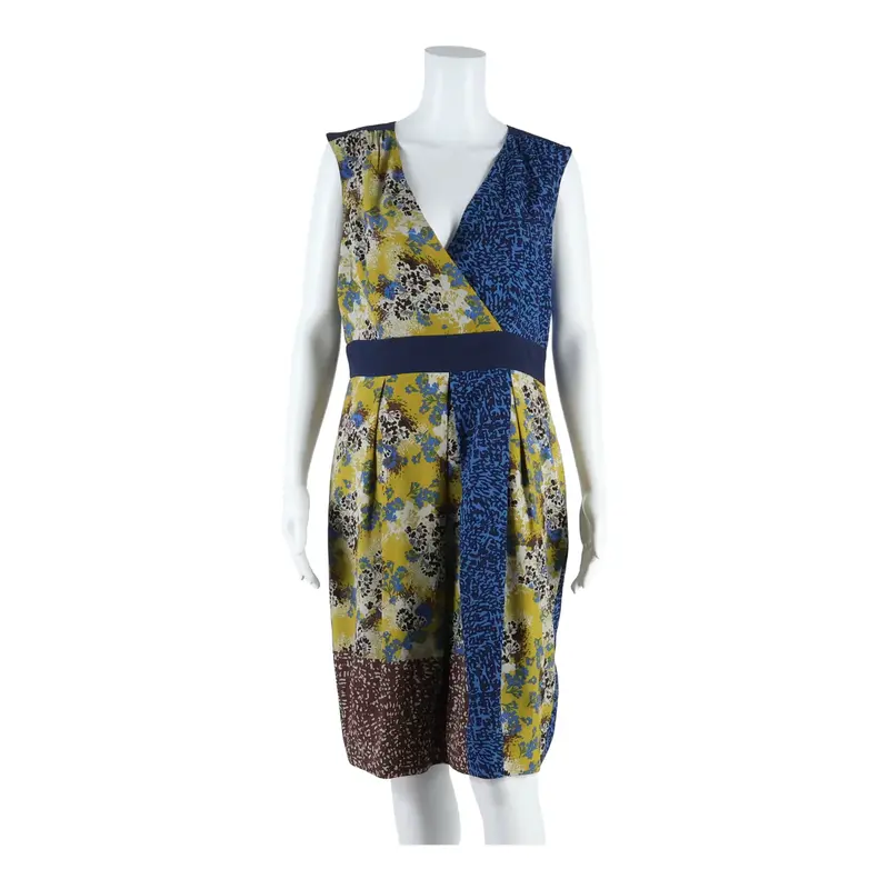 MONSOON Womens Pencil Dress Blue Viscose Crazy Pattern Sleeveless Midi UK 14