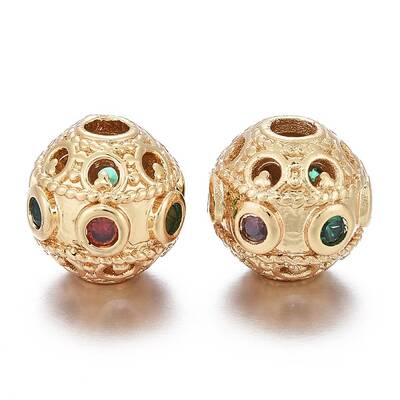 Brass Micro Pave Cubic Zirconia Beads