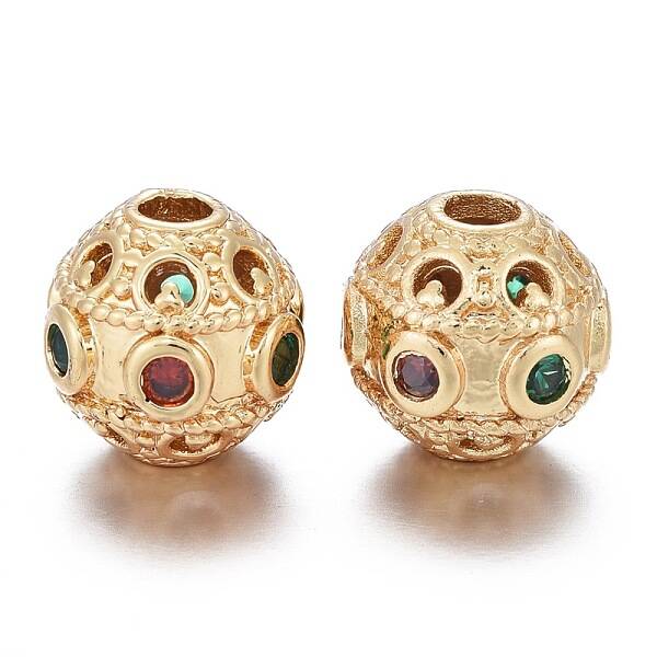 Brass Micro Pave Cubic Zirconia Beads