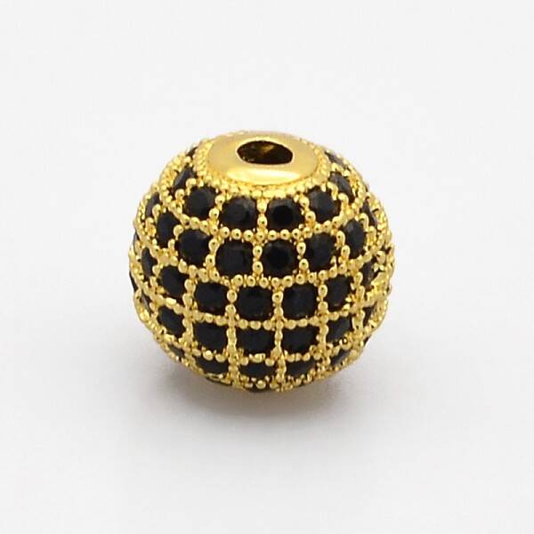 CZ Brass Micro Pave Grade AAA Black Color Cubic Zirconia Round Beads