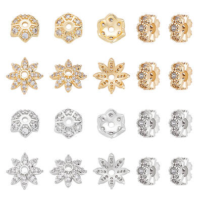 CHGCRAFT 24Pcs 6Styles Cubic Zirconia Spacer Beads Brass Spacer Beads Multi-Petal Flower Beads for DIY Jewelry Making DIY Cra...