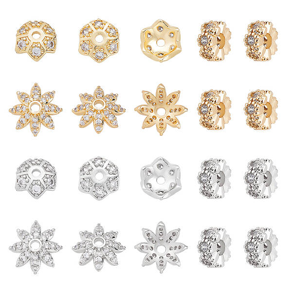 CHGCRAFT 24Pcs 6Styles Cubic Zirconia Spacer Beads Brass Spacer Beads Multi-Petal Flower Beads for DIY Jewelry Making DIY Cra...