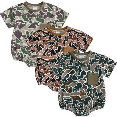Baby Boy Summer Clothes Infant Camouflage Bubble Romper T Shirt Newborn Short Sleeve Bodysuit Toddler Top Outfits