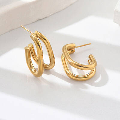 Geometric Outline Design 304 Stainless Steel Double-layer Stud Earrings for Women
