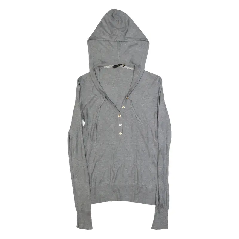 WEEKEND MAX MARA Hooded Womens Top Grey V-Neck Long Sleeve Diamond S