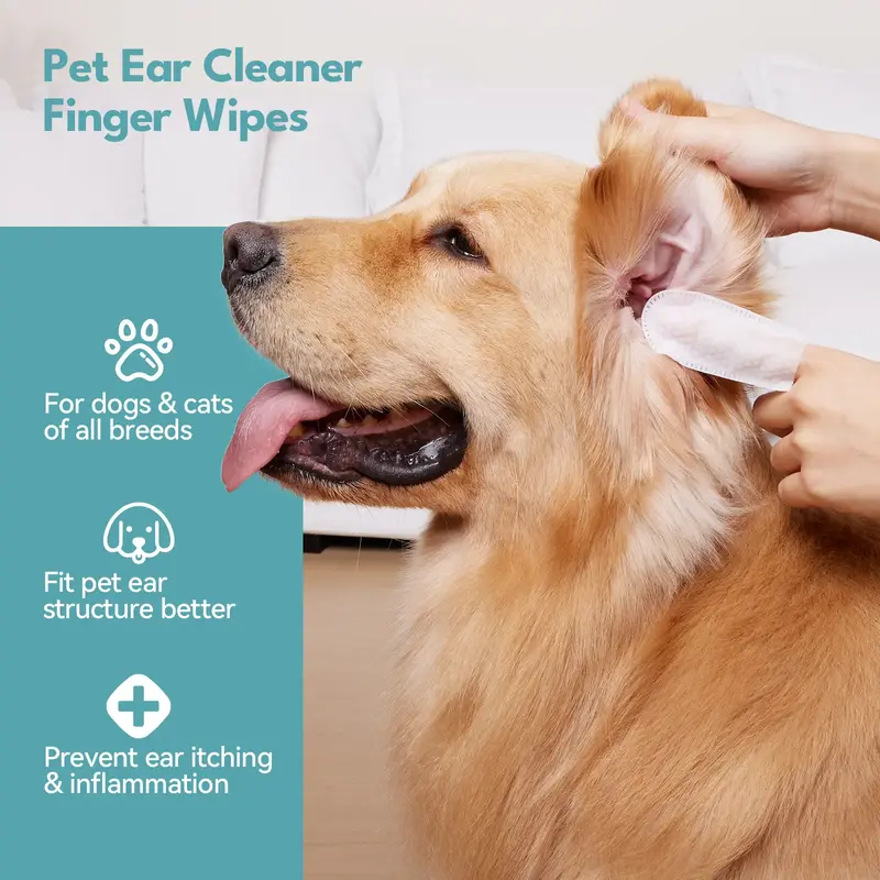 No Pawblems Natural Ear Wipes Finger for Dogs & Cats Comfy Finger Design | Clean Ear Wax, Debris & Dirt Gently | 50 Count Pac...