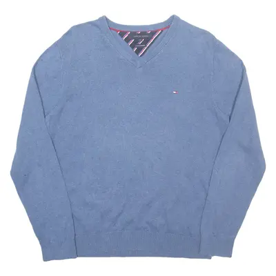 TOMMY HILFIGER Mens Jumper Blue V-Neck Tight Knit Cashmere M