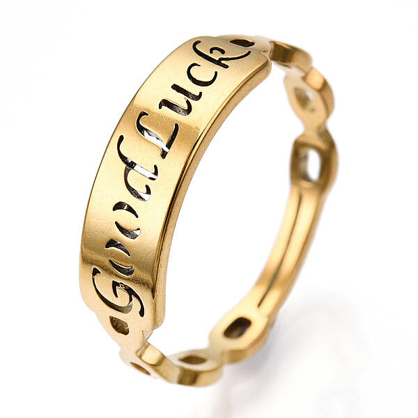 Ion Plating(IP) 304 Stainless Steel Word Good Luck Adjustable Ring for Women