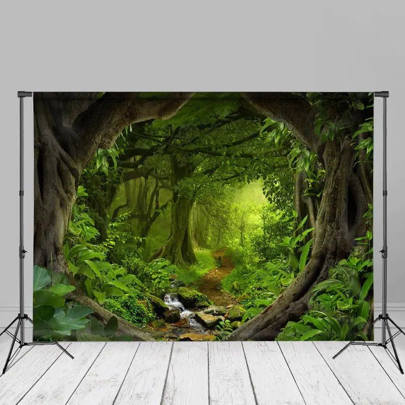 Green Forest Path Jungle Plants Spring Photo Backdrop - Aperturee