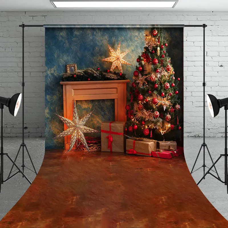 Abstract Blue Wall Xmas Tree Christmas Sweep Backdrop - Aperturee