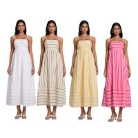 Women's Long Beach Dress Sleeveless Spaghetti Strap Stripes Print Flowy Dress Midi Slip Dress