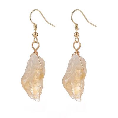 Natural Yellow Quartz Irregular Nuggets Dangle Earrings