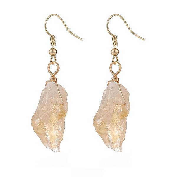 Natural Yellow Quartz Irregular Nuggets Dangle Earrings