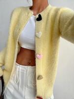 Women's Solid Color Heart Design Cardigan, Elegant Fashion Casual Button Front Sweater Coat for Daily Outdoor Wear, Women Kni...