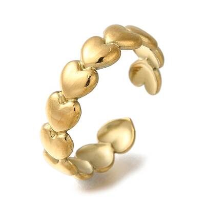 Heart 304 Stainless Steel Open Cuff Ring for Women