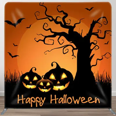 Aperturee Orange Sunset Dead Tree Pumpkins Halloween Backdrop - Aperturee